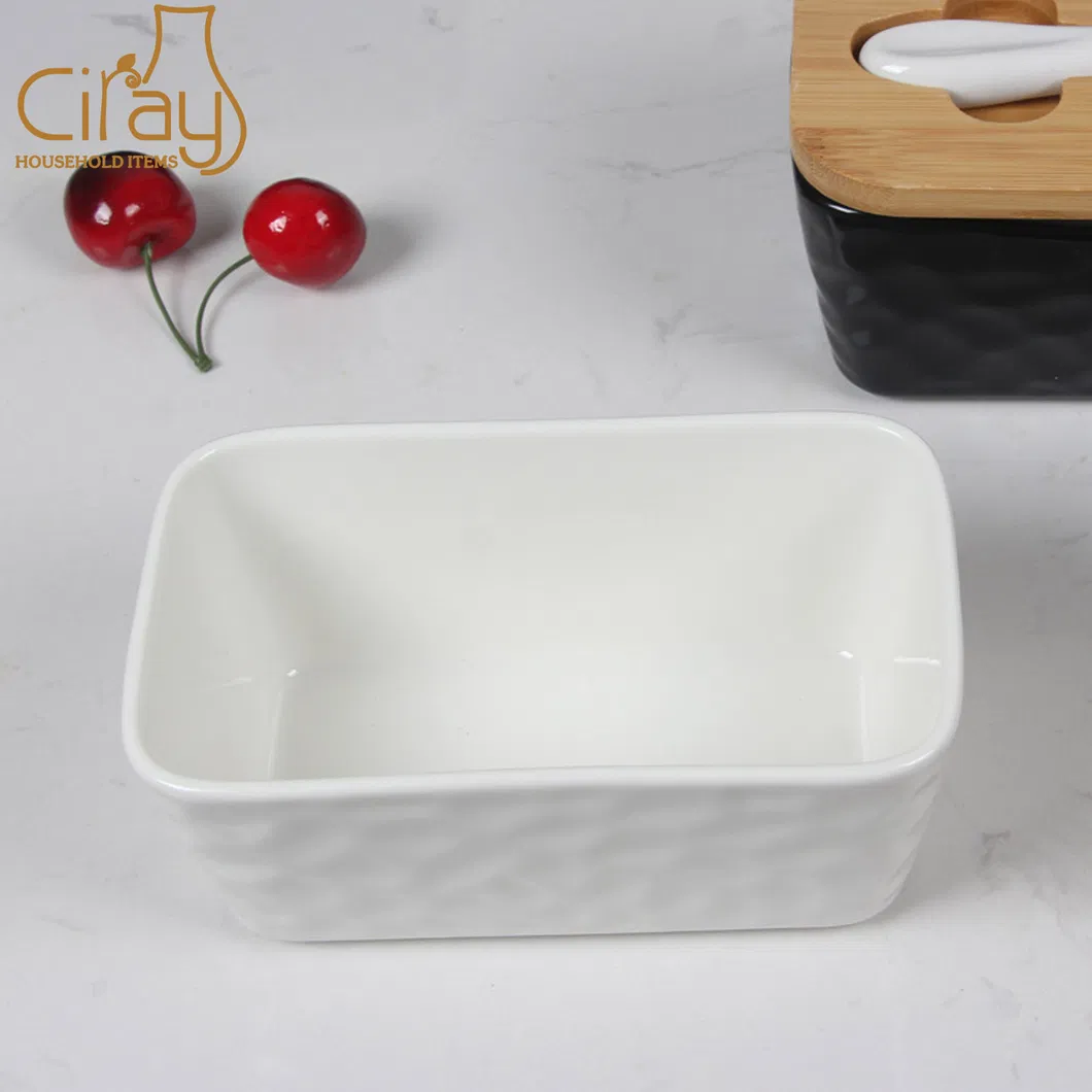 Stone Pattern Ceramic Butter Dish with Cover Porcelain Butter Box with Knife Details 5