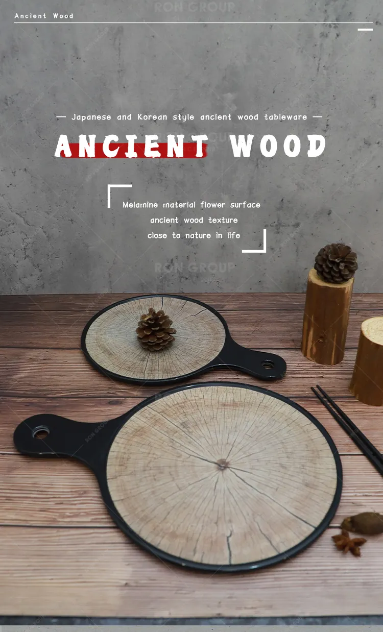 Wholesale Tableware Melamine Dish Japanese Korean Style Ancient Wood Pattern Plate for Hotel Restaurant