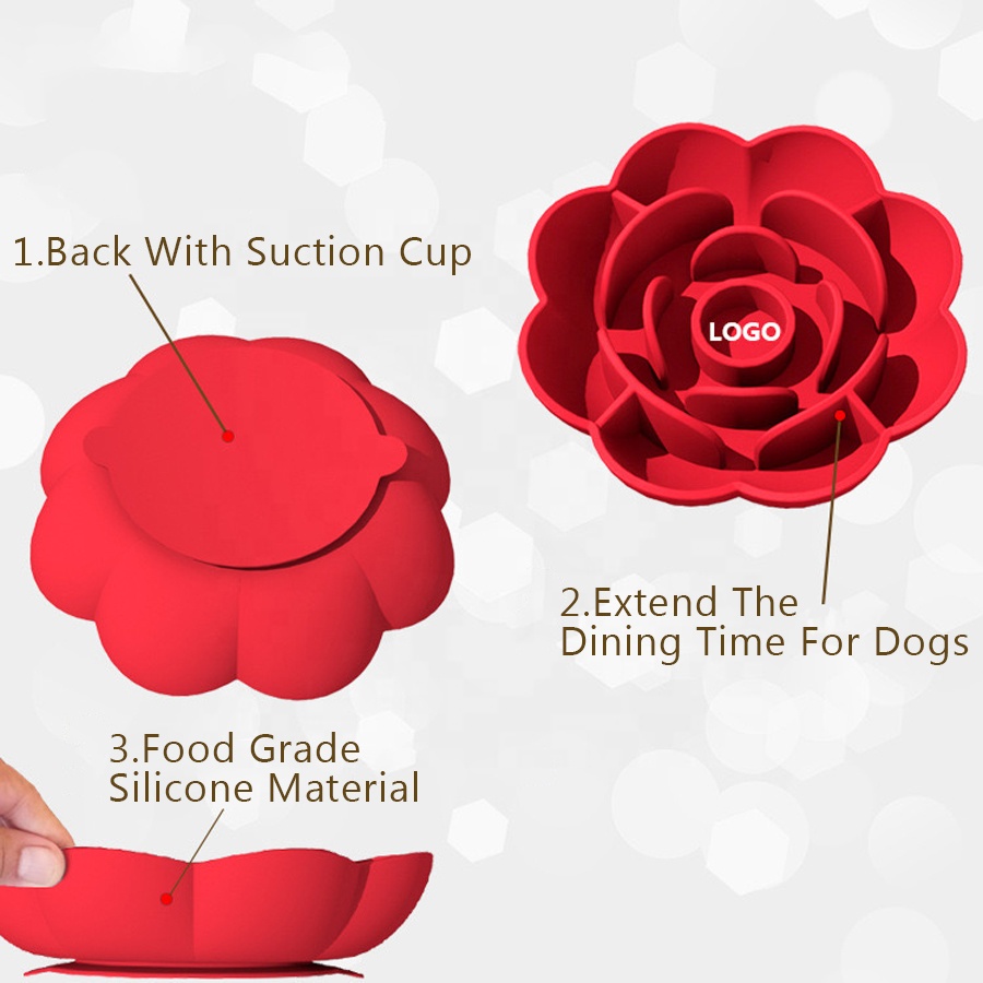 2025 Custom Logo Luxury New Design Pet Silicone Slow Eating Feed Dog Bowl Big Flower Shape Large Dog Slow Feeder for Large Breed