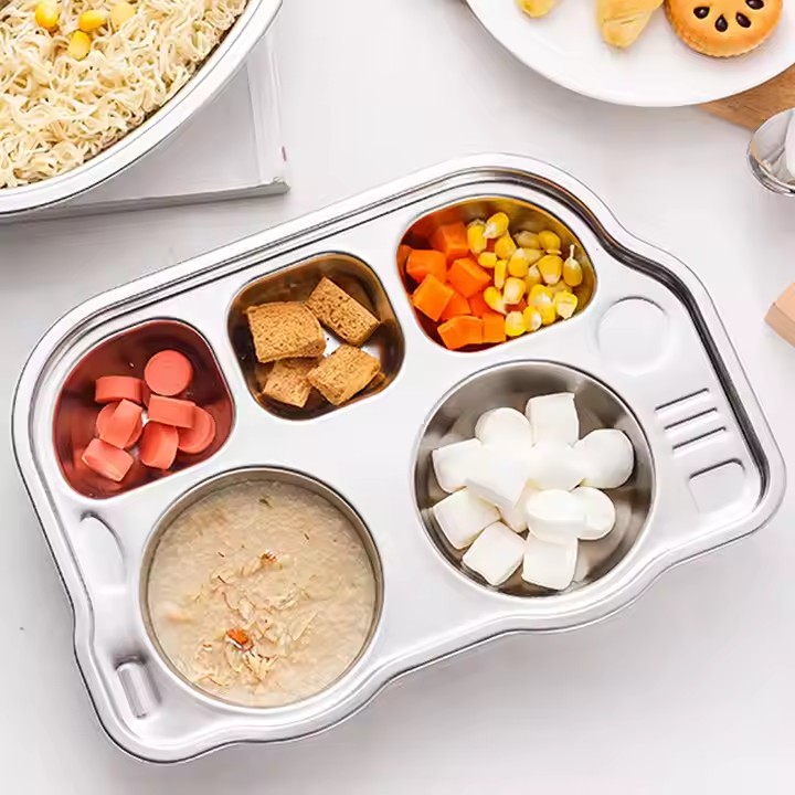 Stainless Steel Divided Kids Square Dinner Lunch Dining Plates