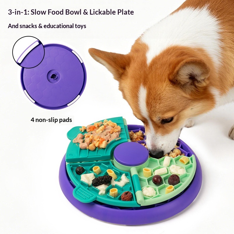 Double-layer Puzzle Pet Slow Feeding Anti-Choking Bowl with Multi-function Licking Plate for Dogs &amp; Cats