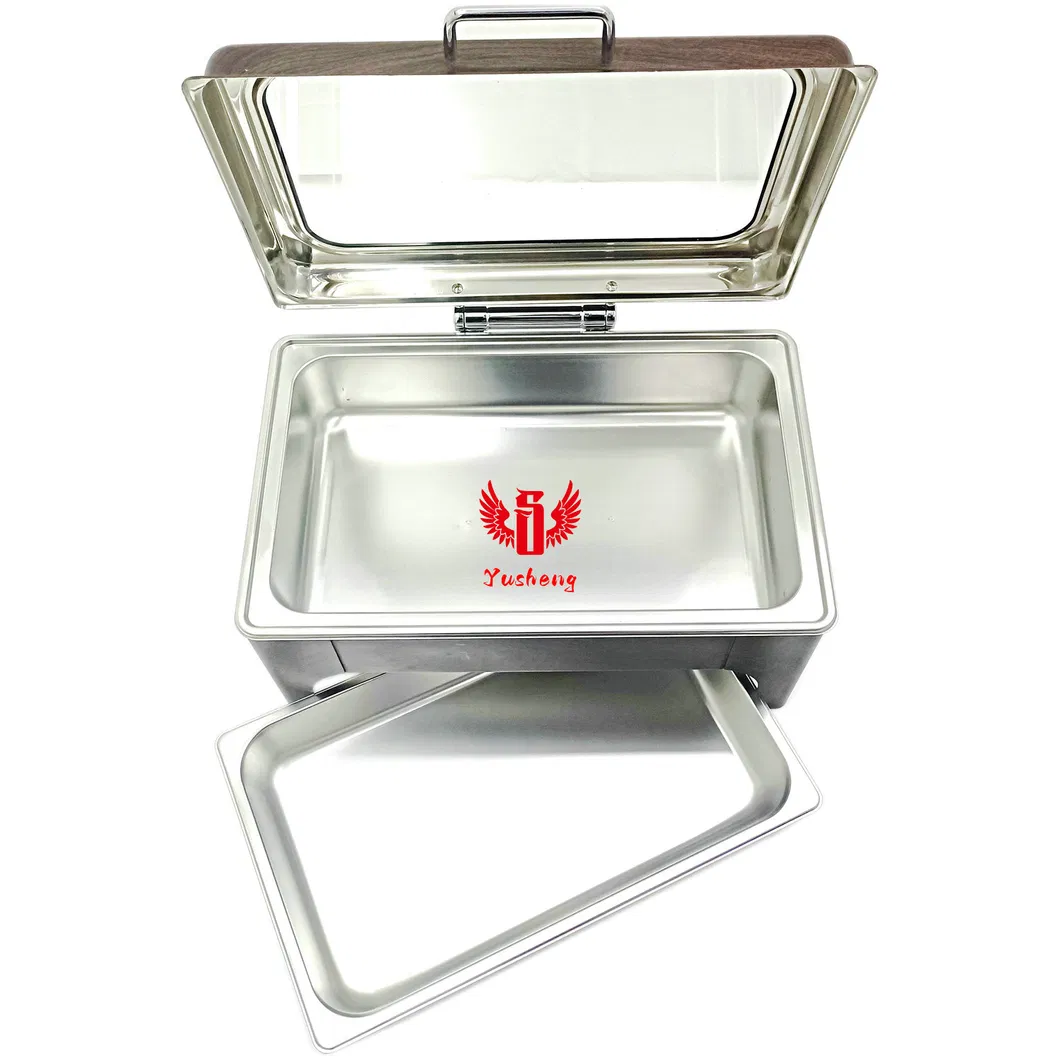 9L Chafing Dish Stainless Steel Rectangular Wooden Pattern Color