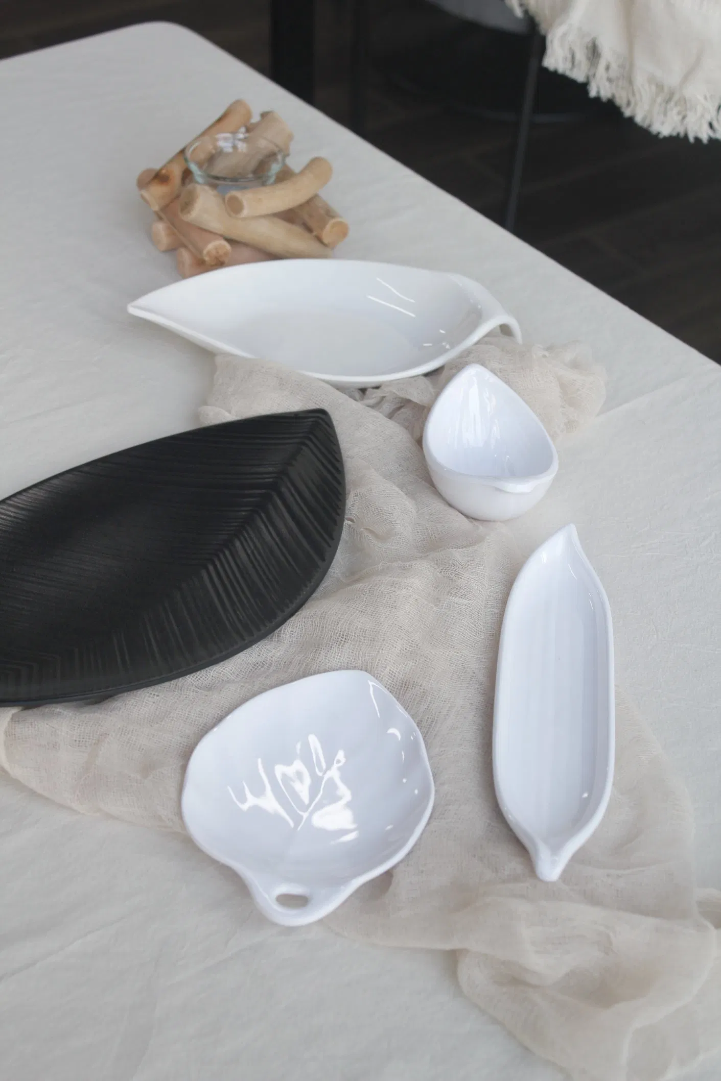 Leaf Pattern Boat Shape Sauce Dish Melamine Tableware Imitation Porcelain Sauce Dish