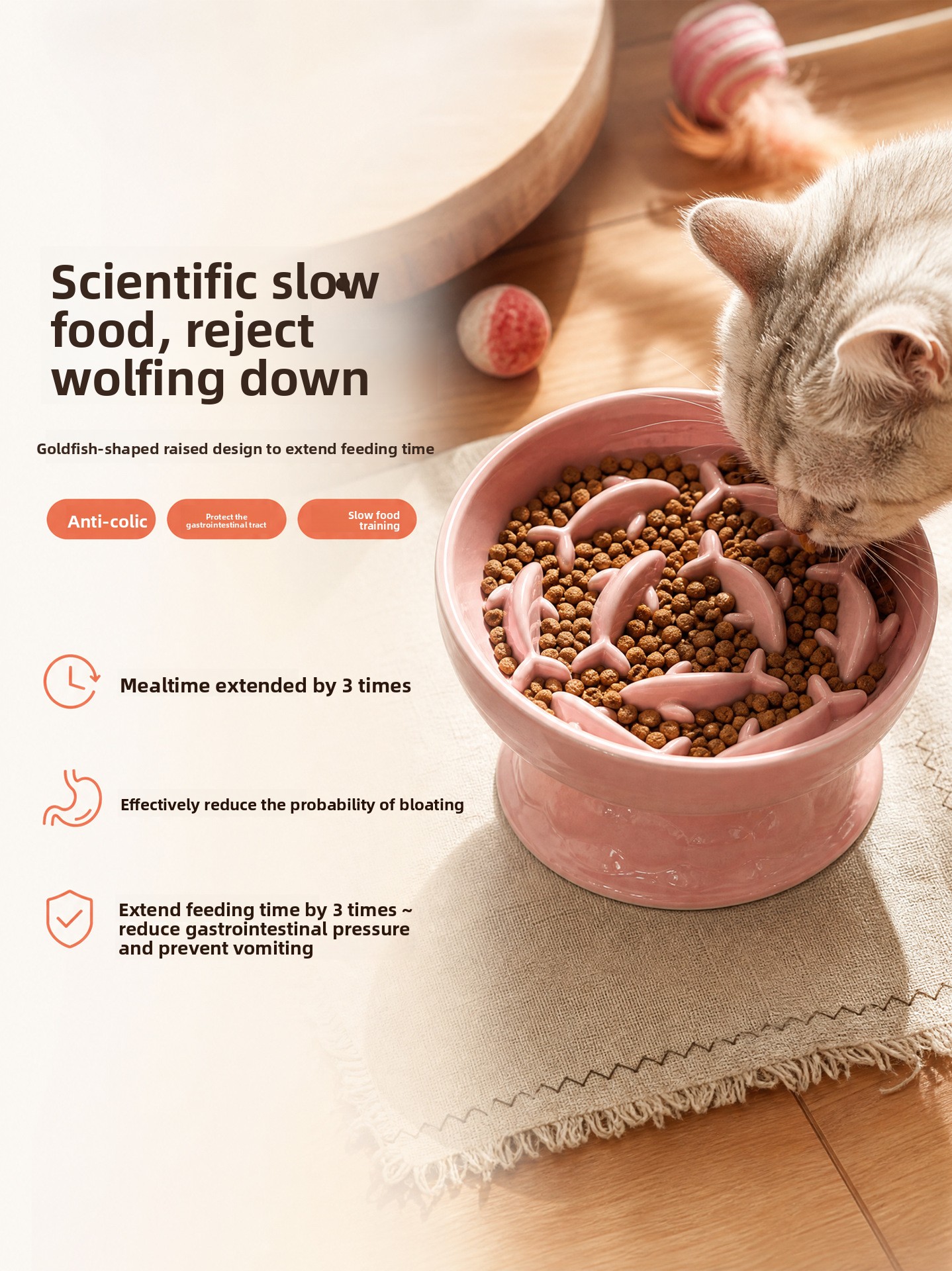 Elevated Ceramic Slow Feeder Bowl for Cats & Dogs Anti-Choke Neck Protection Pet Feeding Bowl
