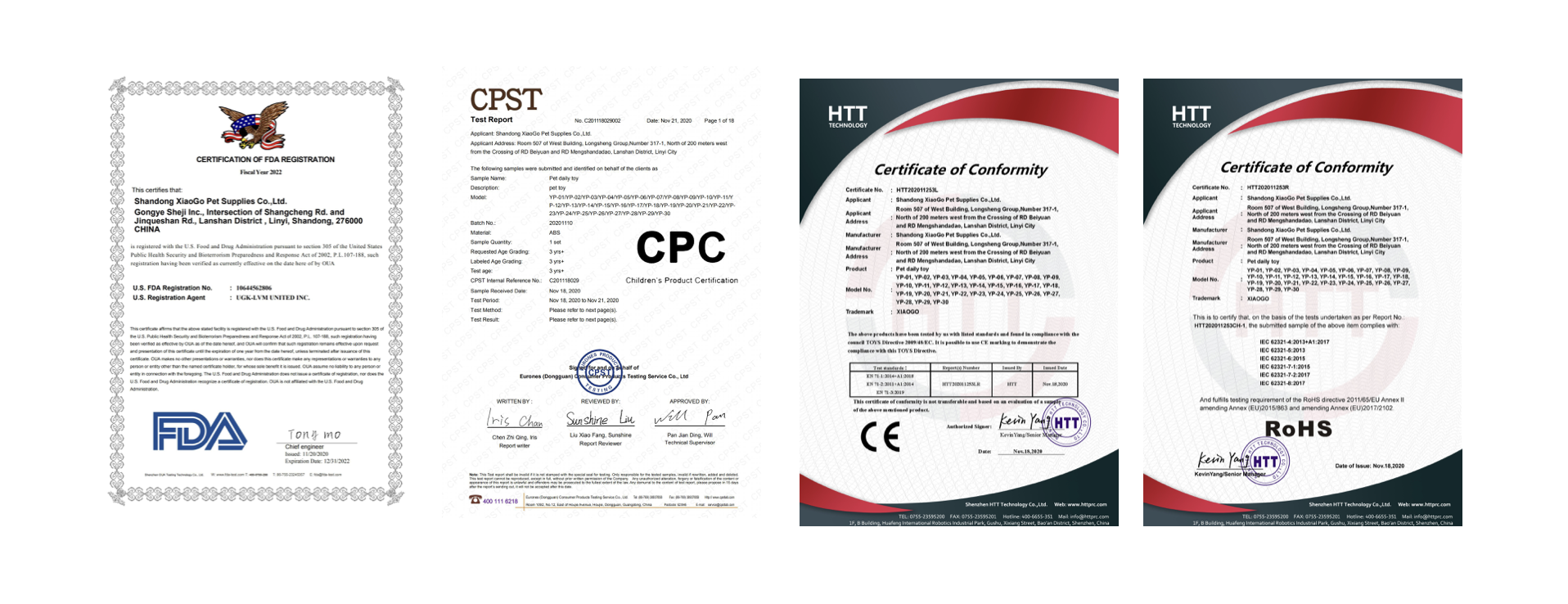Product quality and material safety certifications