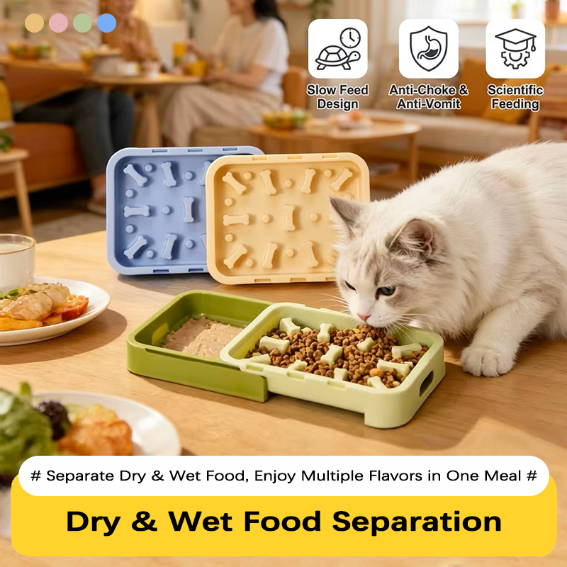 2-in-1 Interactive Slow Feeder Eco-Friendly Durable Plastic Modern Pet Bowls Anti-Choking Dog Cat Food Water Feeding Indoor
