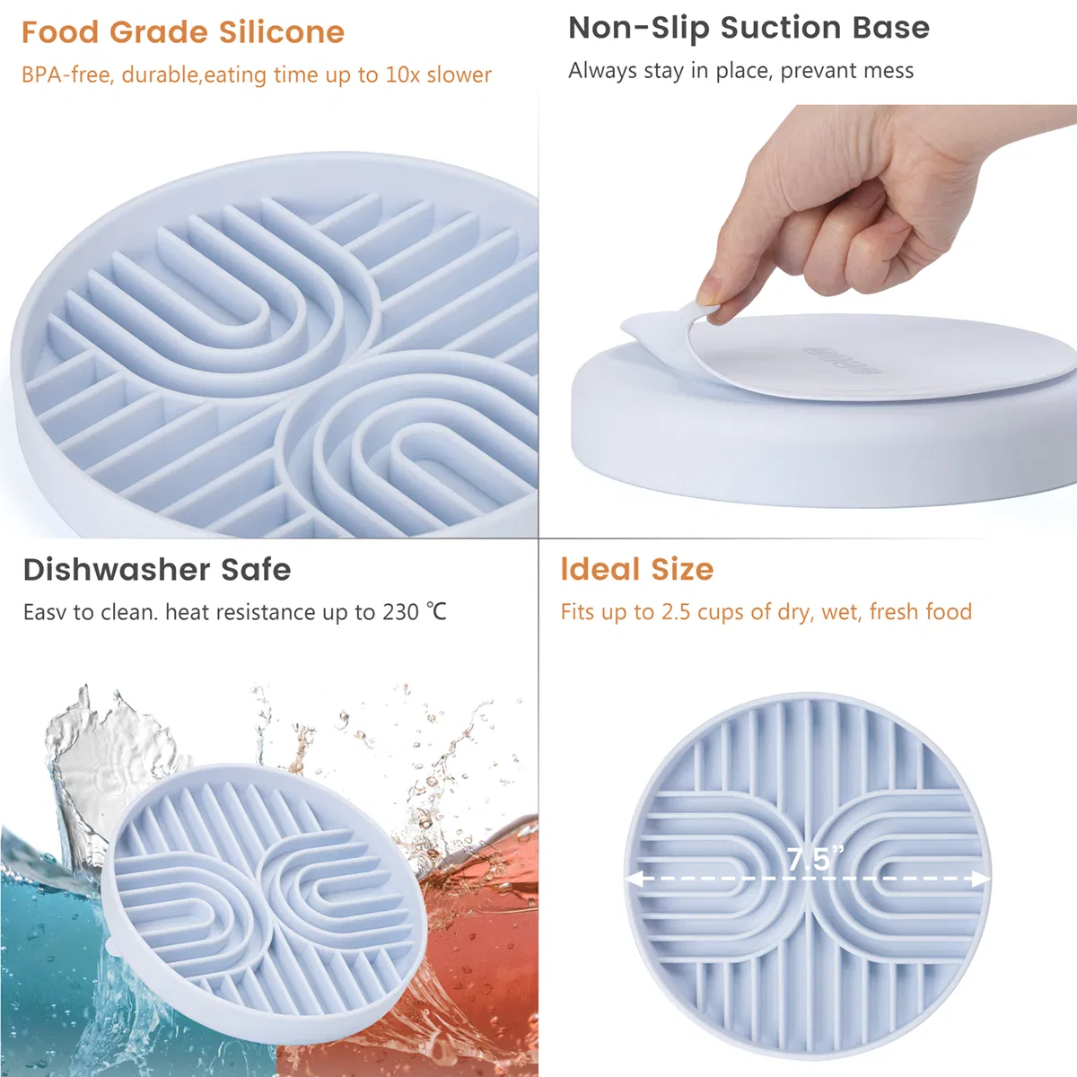 Silicone Pet Slow Feeder Bowl 100% Food Grade Silicone BPA Free Dogs and Cats
