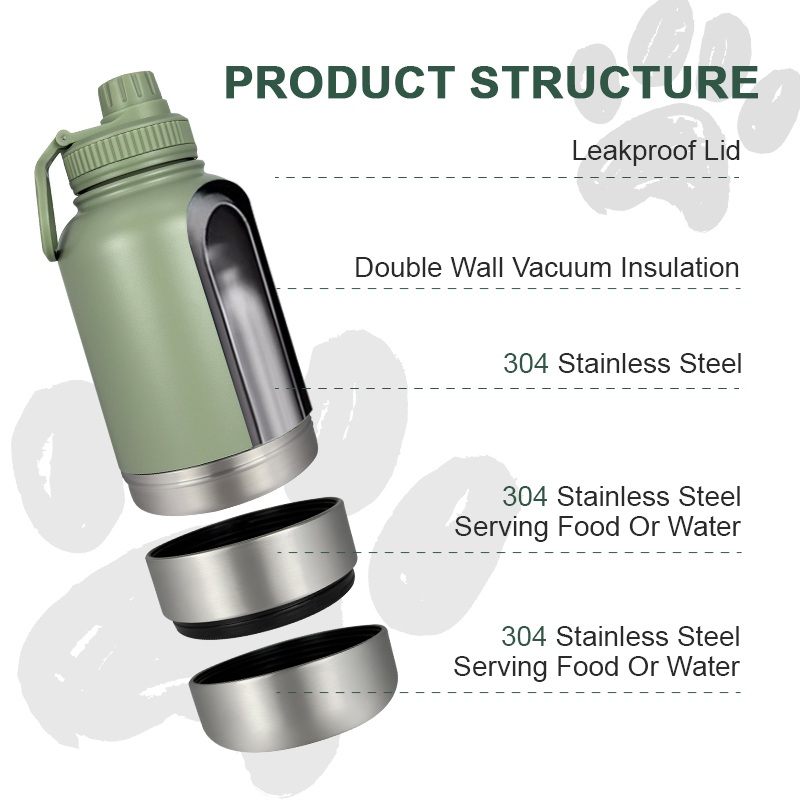 2025 Travel Pet Feeder Stainless Steel Portable Insulated Dog Water Bottles With Removable Bowl