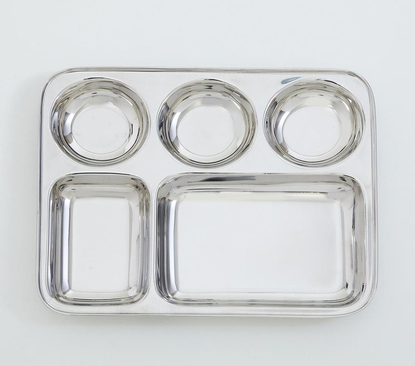 Stainless Steel Multi-Compartment Dinner Plate | School &amp; Canteen Thali, Easy to Clean | Wholesale Bulk Supply from India