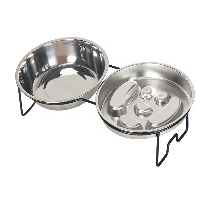 Elevated Steel Pet Feeders with 2 Bowls for Cats Dogs Slow Feeding