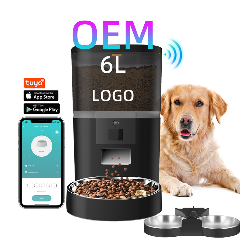 OEM 6L Automatic Pet Feeder With Timer Tuya Video Wifi App Control Dog Cat Food Dispenser Smart Pet Feeder With Timer