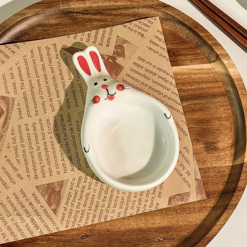 Playful Hopping Bunny Dipping Dish - Ceramic Sauce Bowl with Underglaze Garden Patterns