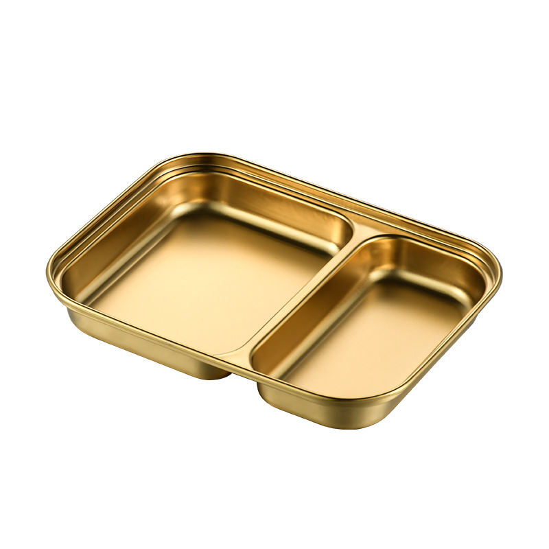 Food Grade 304 Stainless Steel Divided Trays 3 Compartment Bento Plates Gold Silver Multi Size Lunch Plates for Food Serving