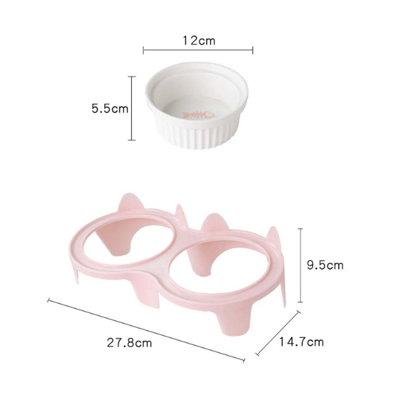 Double Ceramic Cat Bowls Elevated Tilted Cat Food Bowls Raised Ceramic Pet Bowls with Stand Dog Cat Food and Water Bowl Set Tall Feet Feeding Bowls Dishes