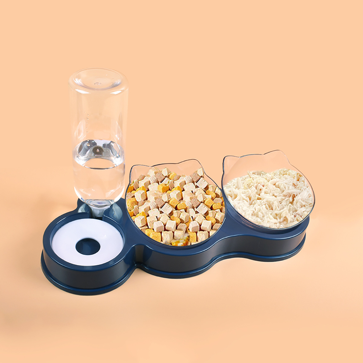 Cat &amp; Dog Pet Feeder with Slanted Opening Prevent Tipping Slow Feeder Automatic Drinking Large Caliber Water Bowl-Plastic