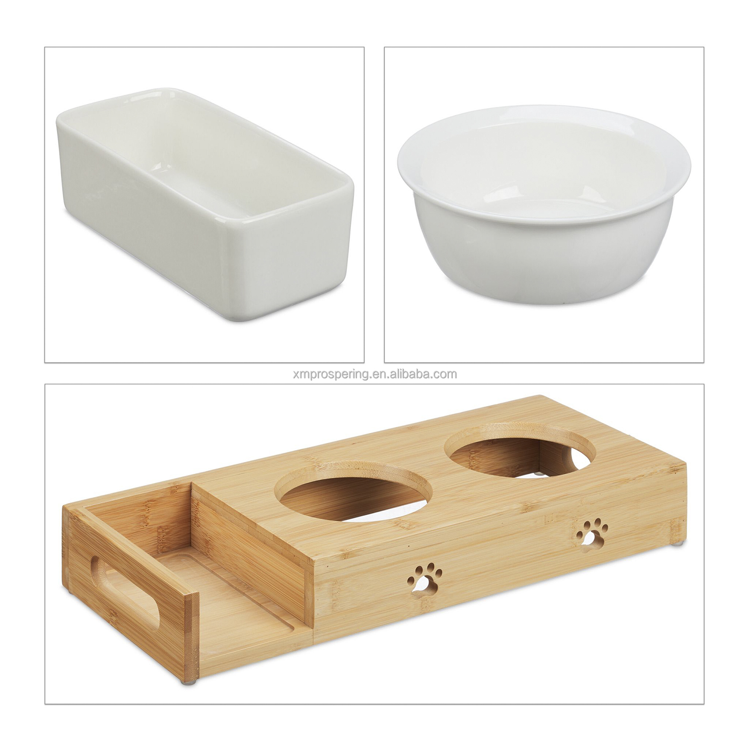 Wholesale Stainless Steel Dog &amp; Cat Elevated Slow Feeder Bowls with Bamboo Stand 2-in-1 Pet Food Holder