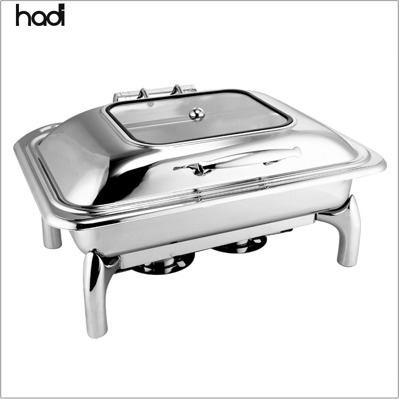 Luxury 9L Stainless Steel Golden Chafing Dish Two Compartments Hotel Restaurant Use Pattern Fuel Heating