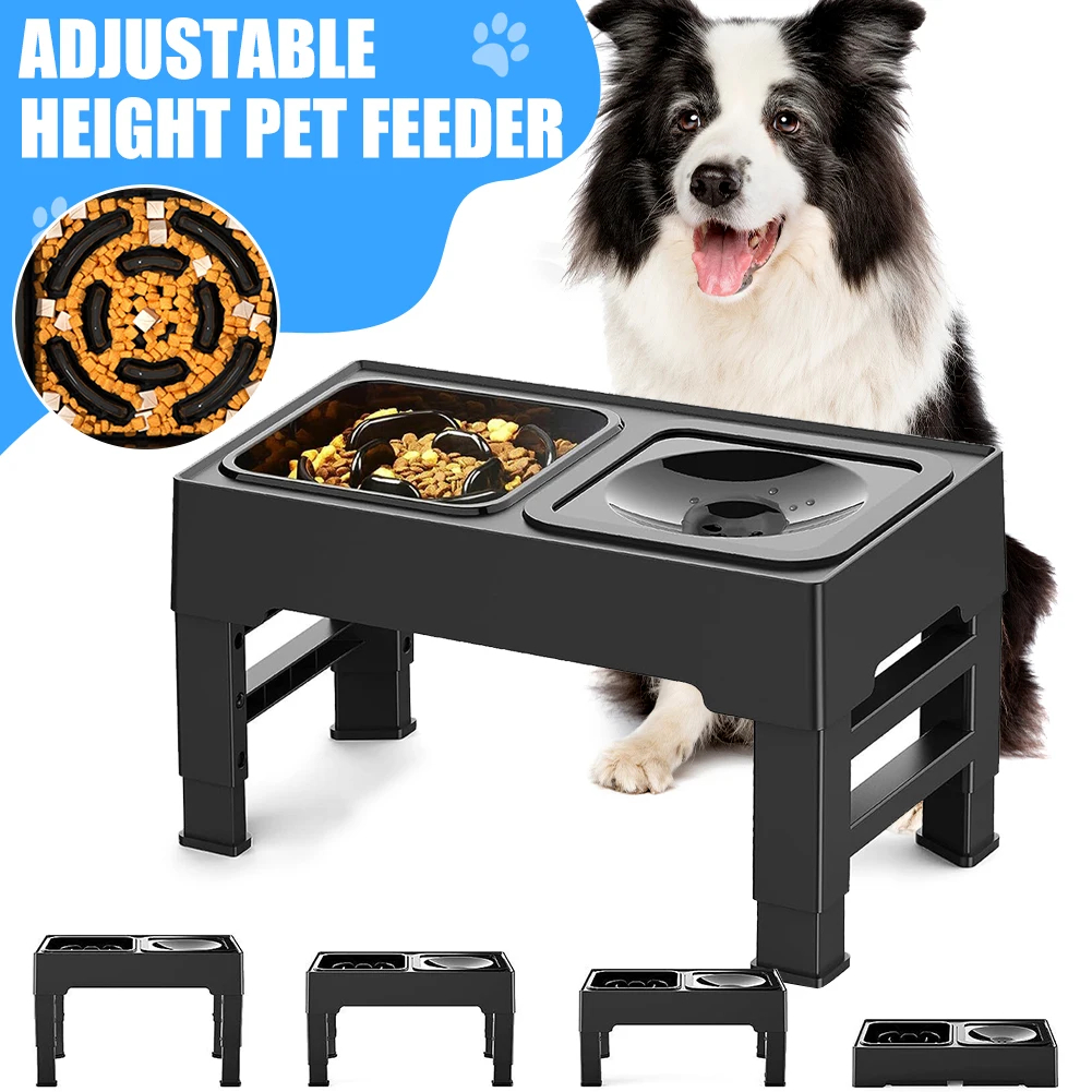 2025 New 2-in-1 Elevated Raised Slow Feeder Dog Bowls Elevated Dog Bowls with Height Adjustable Dog Bowl Slow Feeder