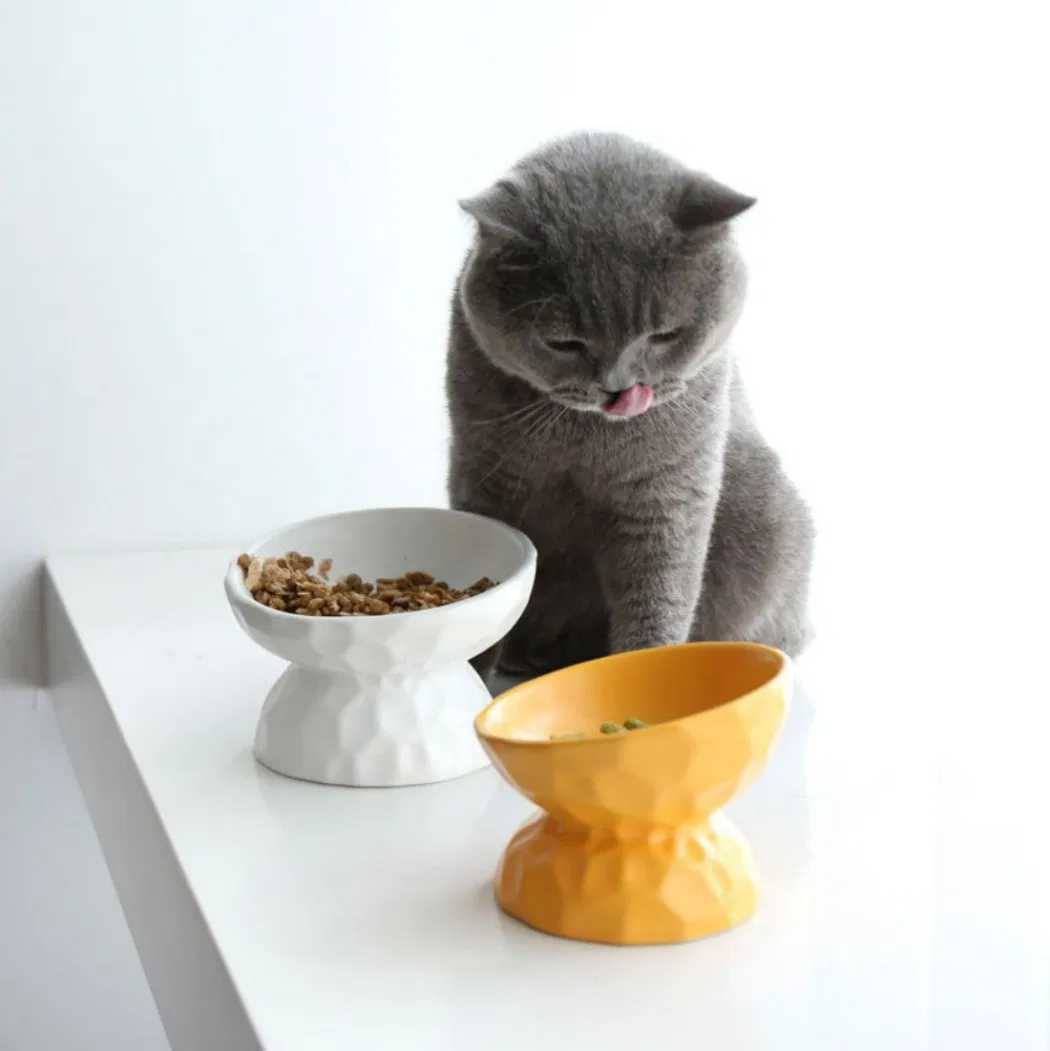 Ins Wholesale Split Ceramic Pet Flower Plate Bowl Elevated Cat Dog Food Bowl Tilted Ceramic Cat Plate Ceramic Bowl with Stand