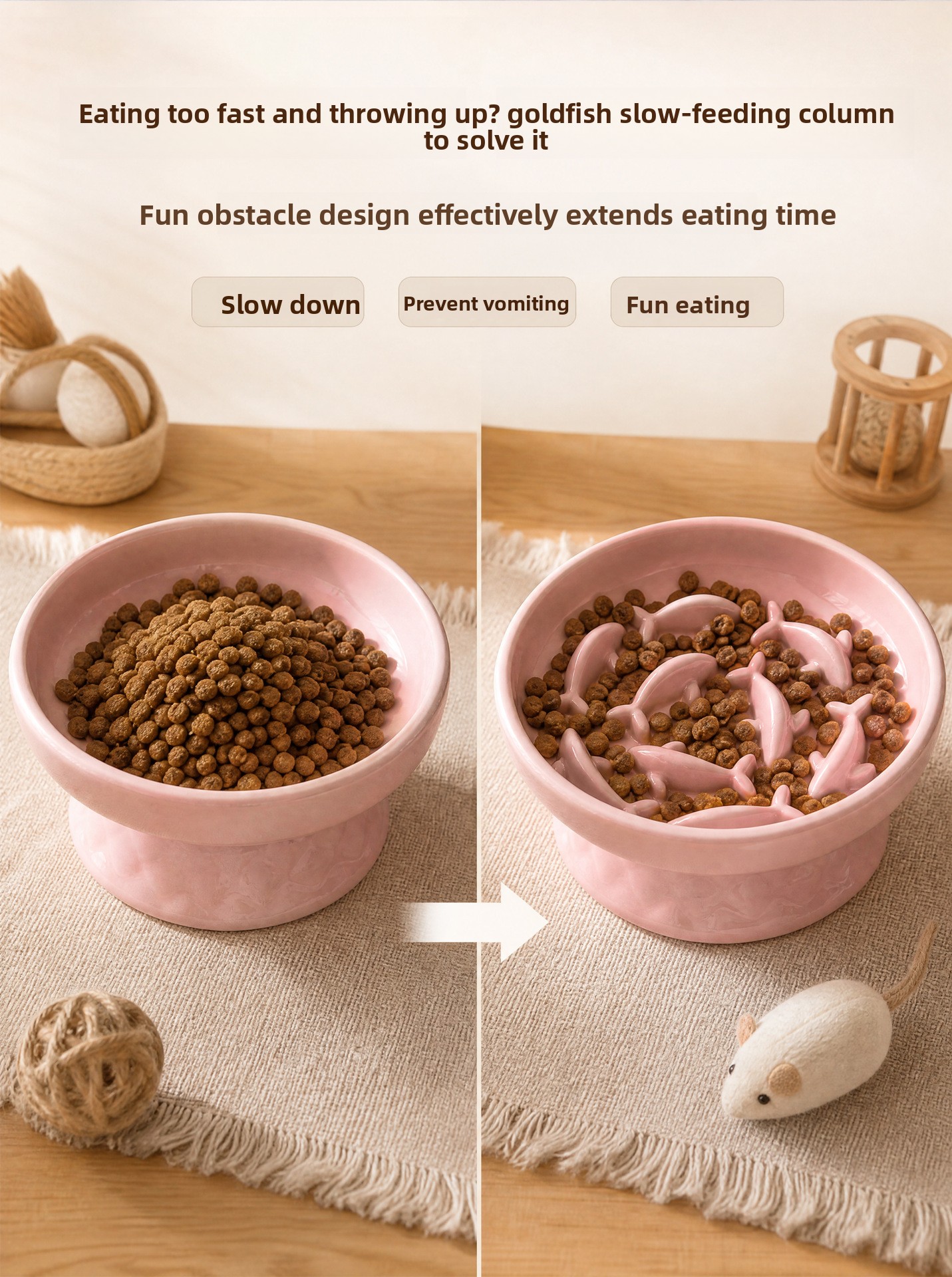 Elevated Ceramic Slow Feeder Bowl for Cats & Dogs Anti-Choke Neck Protection Pet Feeding Bowl