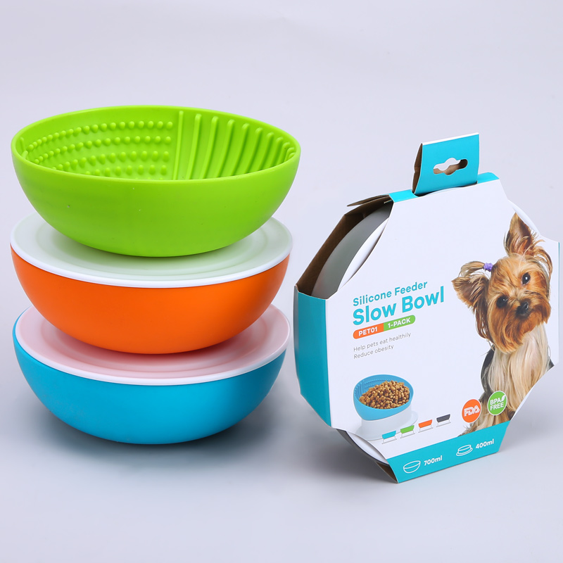 Eco Friendly Custom Raised Elevated Silicone Pet Food Bowl Slow Feeder Dog Bowls
