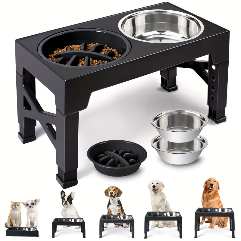 Wholesale 2 in 1 Lifting Elevated Steel Stainless Cat and Dog Feeder Slow Food Feeder Bowl