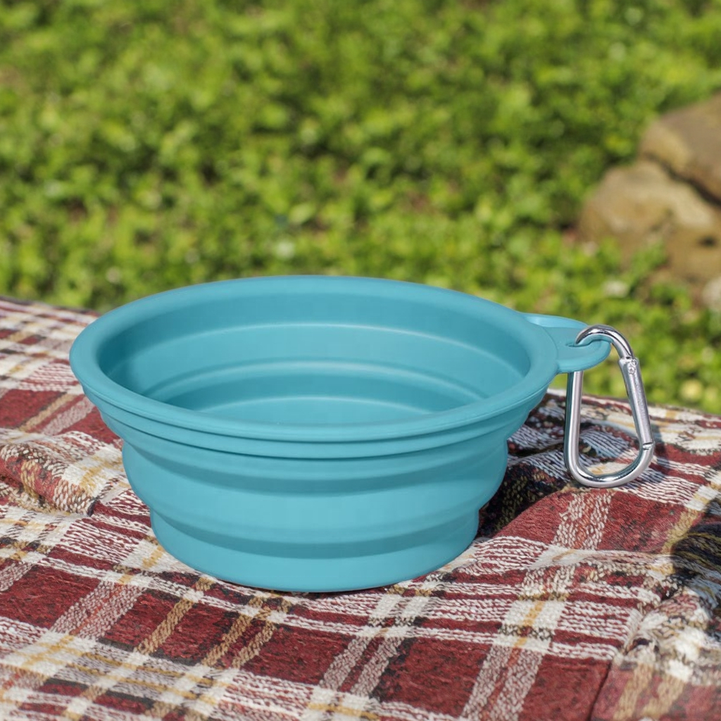 Custom Collapsible Water Food Dog Bowl Slow Feeder Silicone Pet Travel Bowl With Carabiner