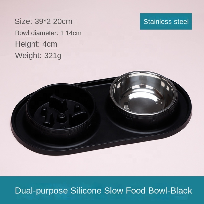 Hot-selling New Wholesale Slow Food Dog Cat Pet Feeding Bowl Stainless Steel Pet Bowl Slow Feeder with Non-slip Silicone Pad
