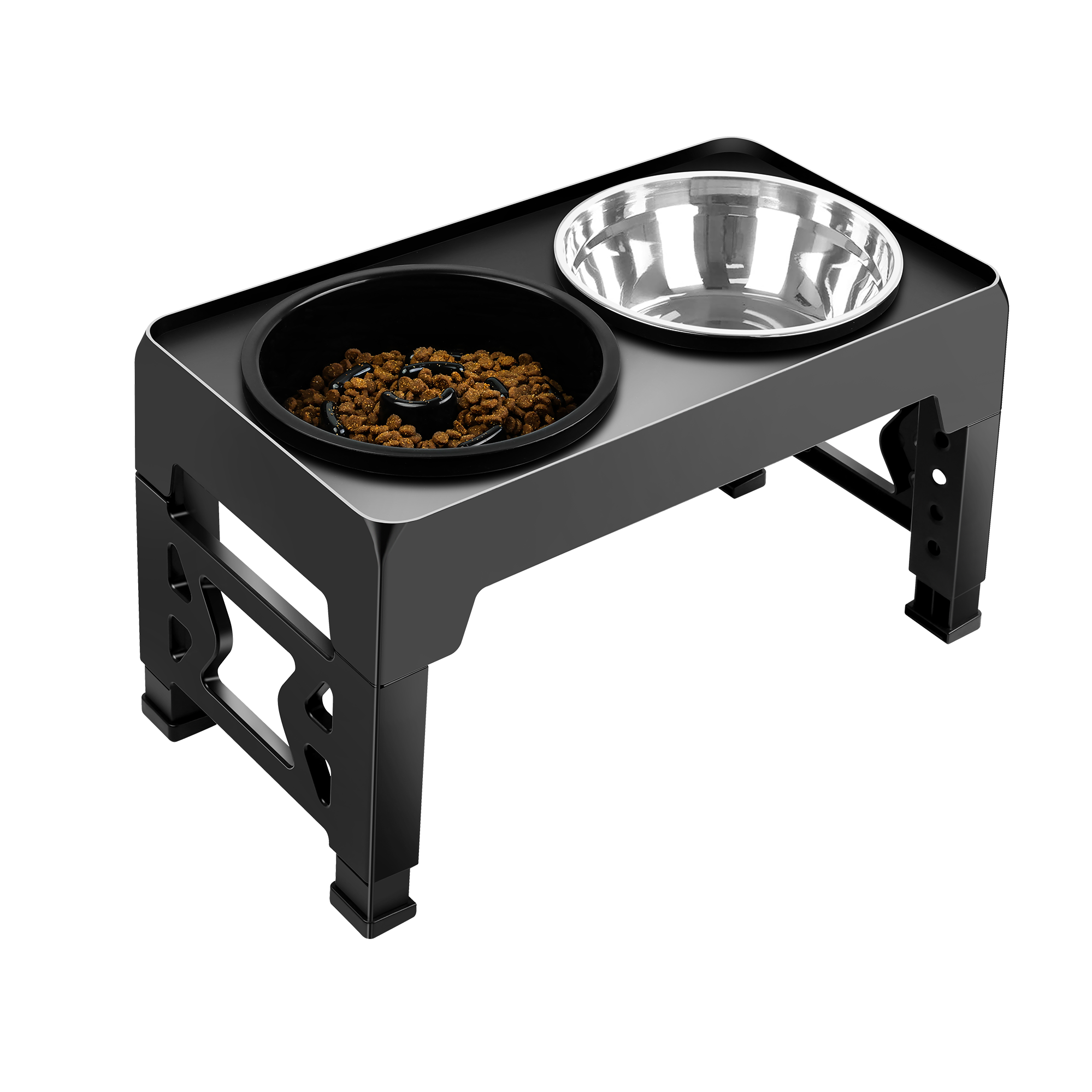 High Quality Five Height Adjustable Stainless Steel Slow Feeder Dog Bowl Cheap Pet Supplies-for Dogs Cats Collapsible Plastic