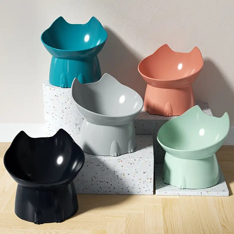 Whisker Cat Feeder Bowl Elevated Pet Feeding Dish Tilted Edge Cat Feeder Pet Neck Protection Pets Feeder Cat Bowl Pets Product Pet Goods Pet Ware Feeder Bowl