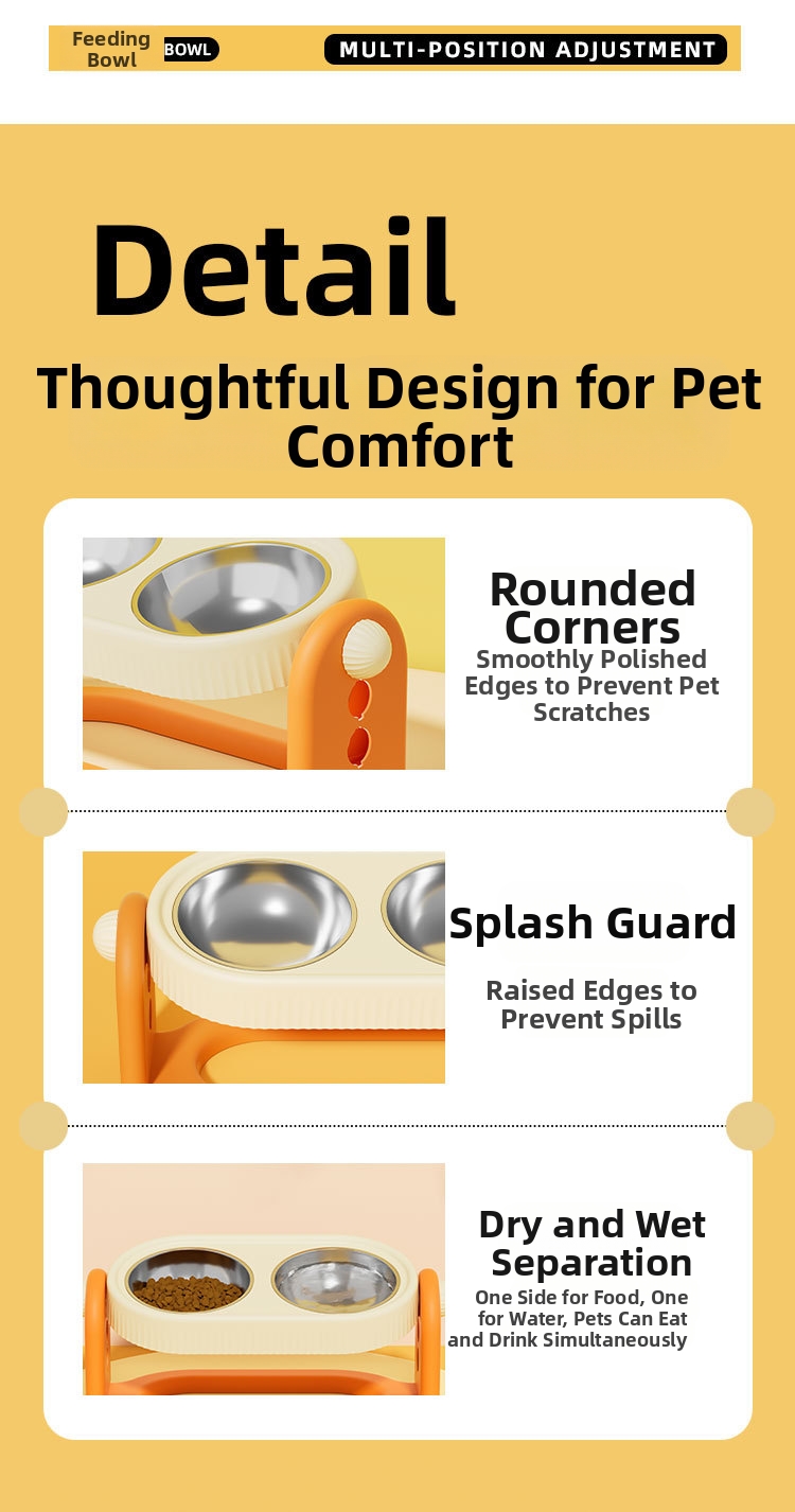 Adjustable Height Elevated Dog Cat Feeder PP Bowls Dual Tilted Easy to Clean Indoor Outdoor Travel Small Medium Large Pets
