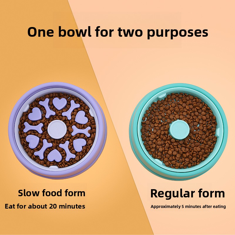 Cross-Border New Style Dog Slow-Feeding 2-in-1 Tip-Proof Non-Slip Food-grade PP Bowl with Suction Cup for Small/Medium Cats Dogs