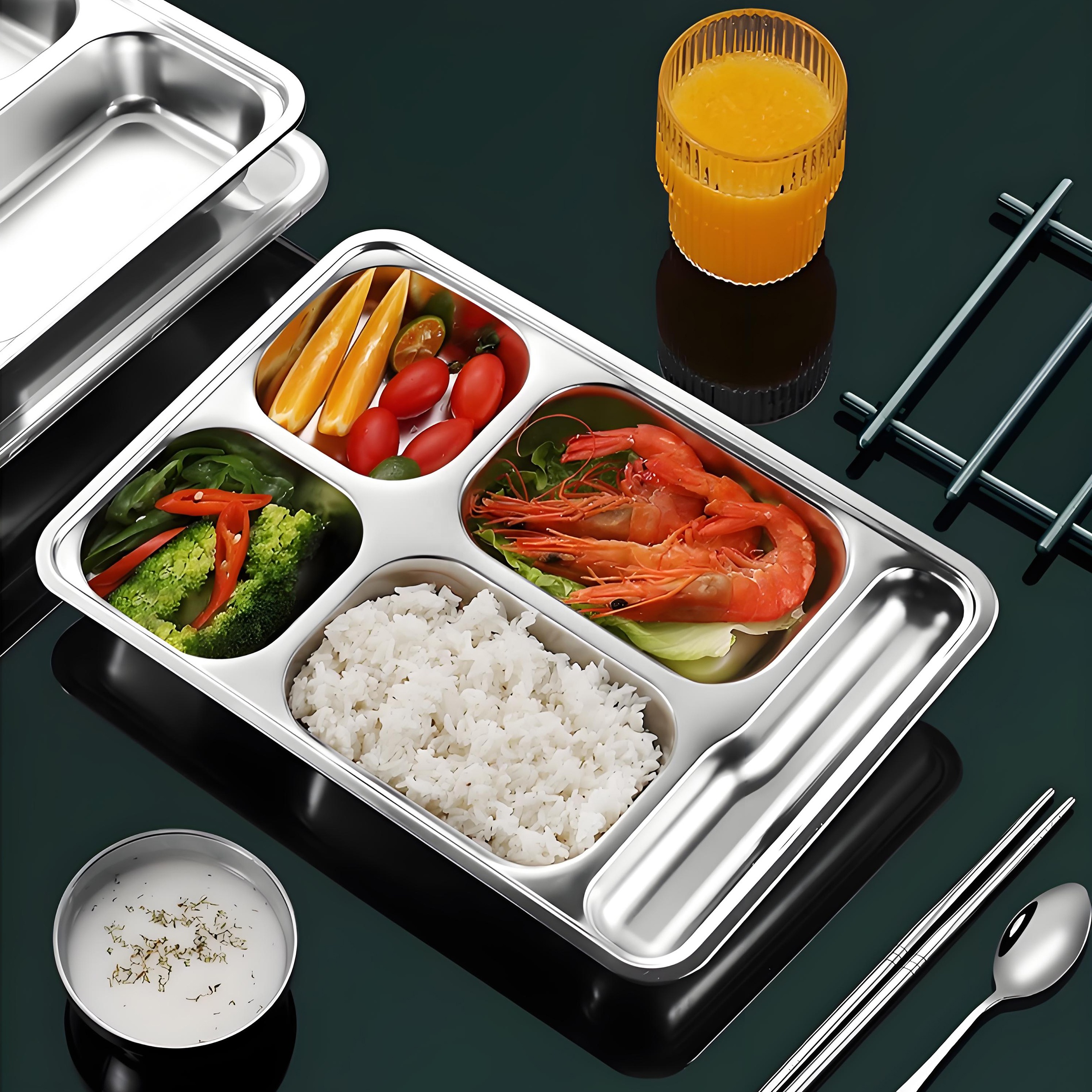 YITIAN Multi Compartments Fast Food Rectangular Stainless Steel 6-Compartment Food Tray Sus 304 Table Snack Dinner Plate