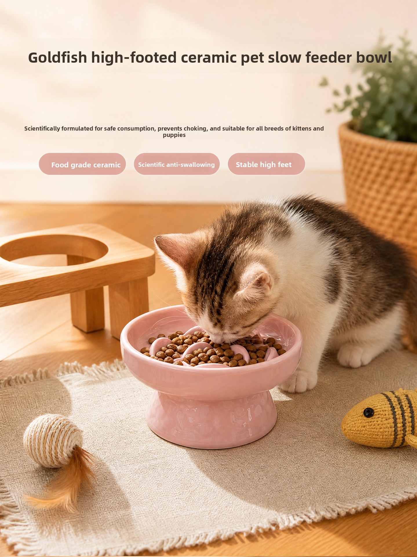 Elevated Ceramic Slow Feeder Bowl for Cats & Dogs Anti-Choke Neck Protection Pet Feeding Bowl