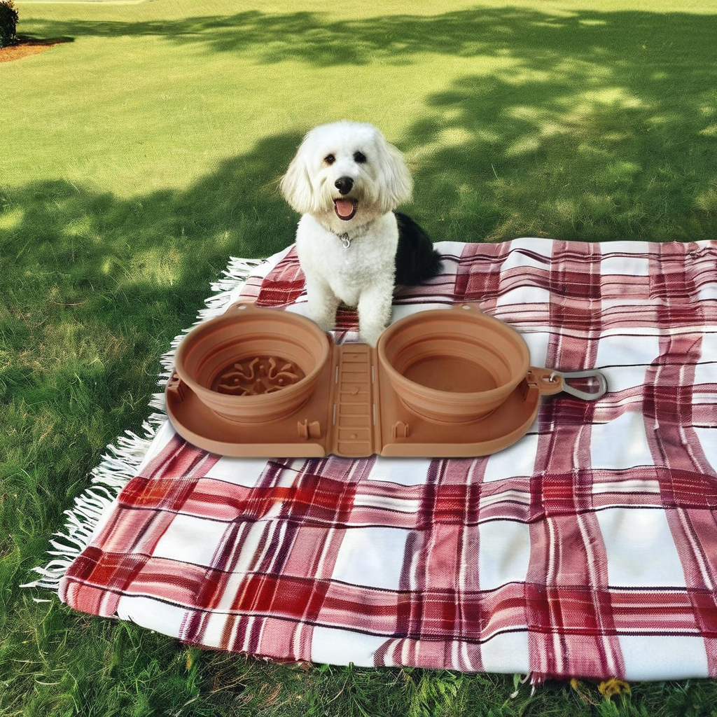 Collapsible Pet Slow Food Bowl Drinking Water Bowl 2 in 1 Multifunctional Portable Pet Dog Cat Travel Bowls Feeders