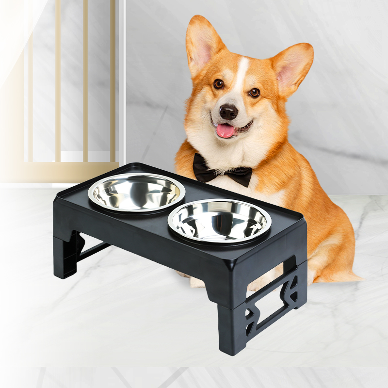 2-in-1 Modern Collapsible Elevated Dog Feeder Stylish Stainless Steel Plastic 2 Height Adjustment Durable Raised Pet Slow Feeder