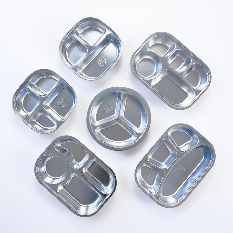 Stainless Steel Divided Kids Square Dinner Lunch Dining Plates Wholesale With Dividers Compartment Baby Plate Tray for School