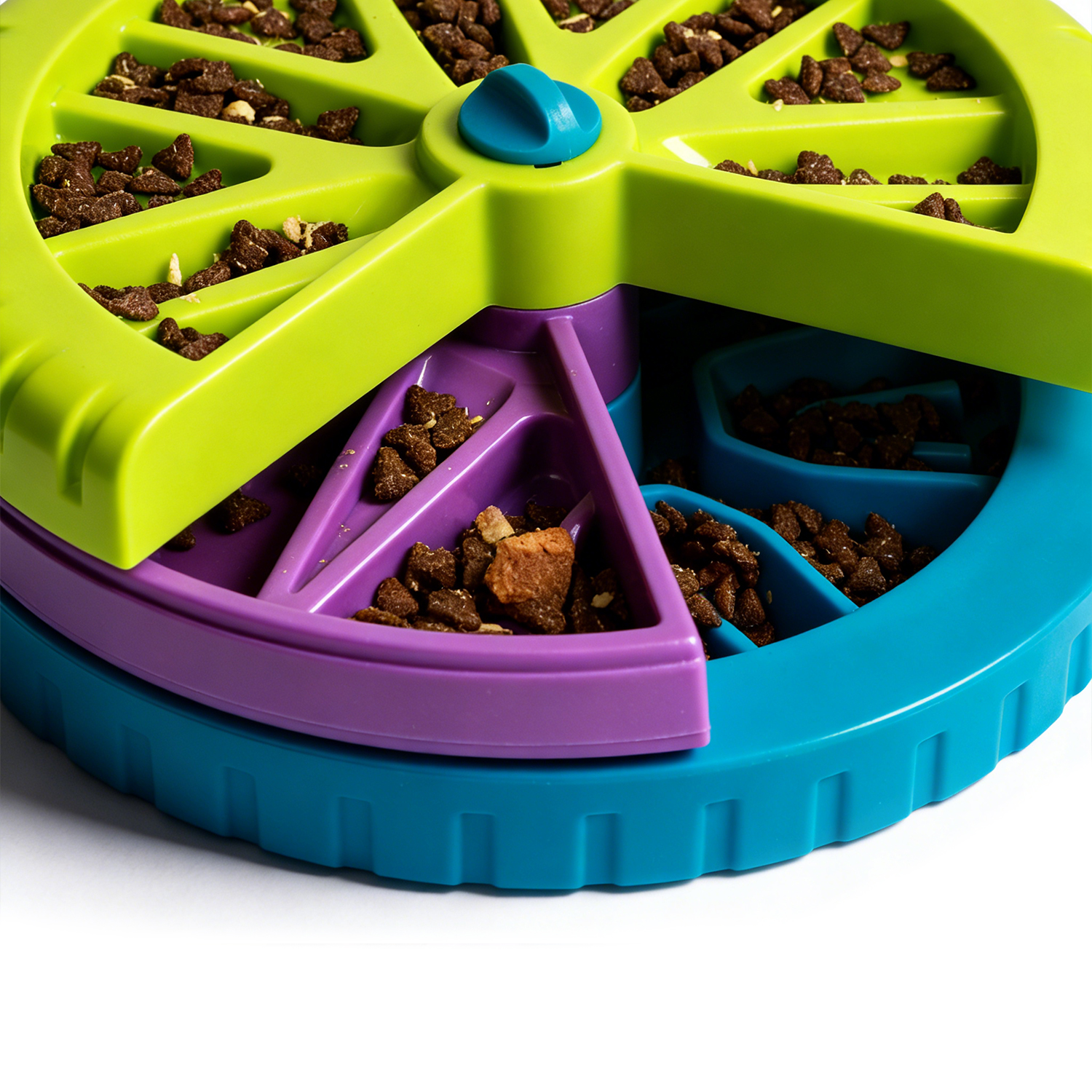 Three-layer Durable Plastic Rotating Dog &amp; Cat Puzzle Slow Feeder Food Bowl Toy with Automatic Lick Plate for Pet Slow Eating