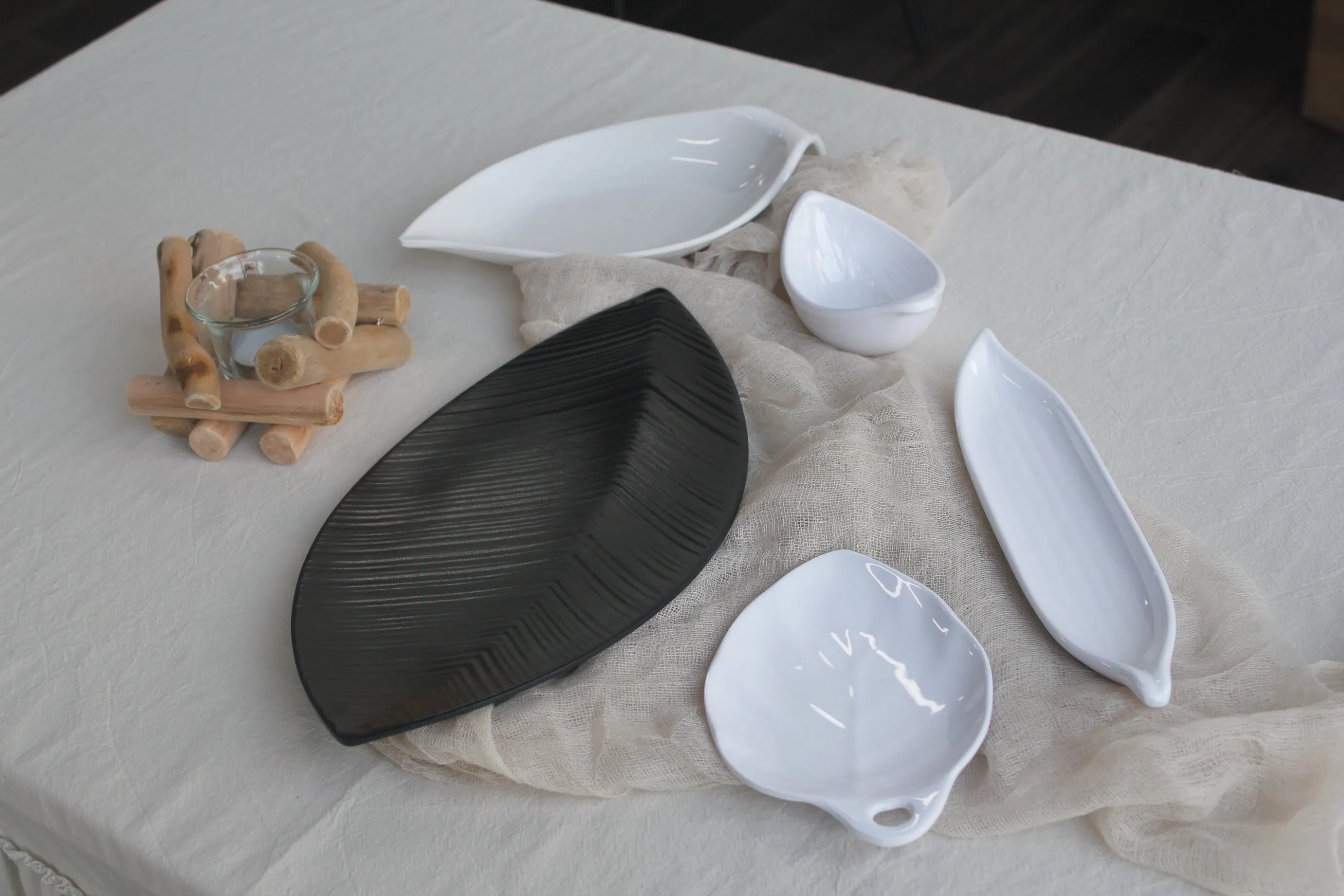 Leaf Pattern Boat Shape Sauce Dish Melamine Tableware Imitation Porcelain Sauce Dish