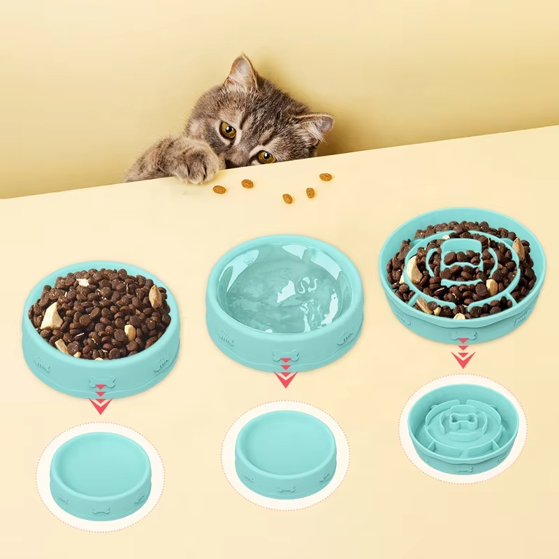 New Arrivals Silicone Pet Bowls Slow Food Feeding Water Bowl Portable Multifunctional Double Sided Slow Feeder Dog Cat Bowl
