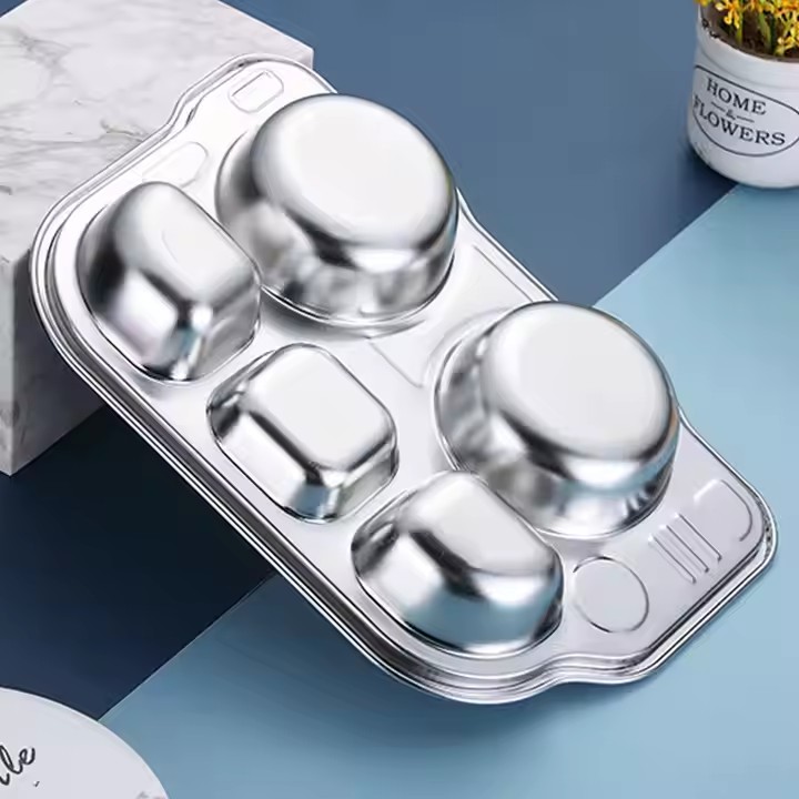 Stainless Steel Divided Kids Square Dinner Lunch Dining Plates