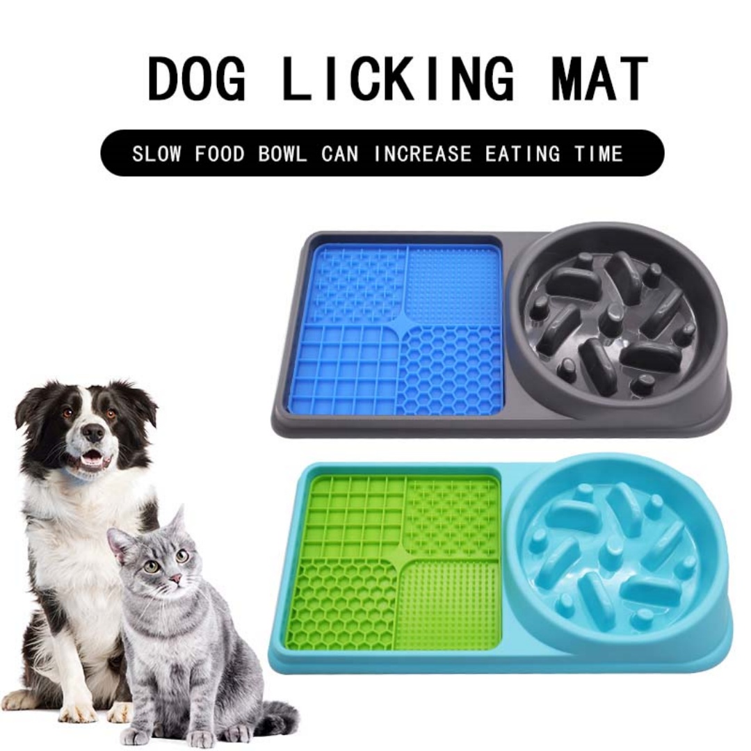 OEM ODM Private Label Eco-Friendly 2-in-1 Food Grade Silicone + ABS Dog Cat Slow Feeder Food/Water Bowls Outdoor SORADD