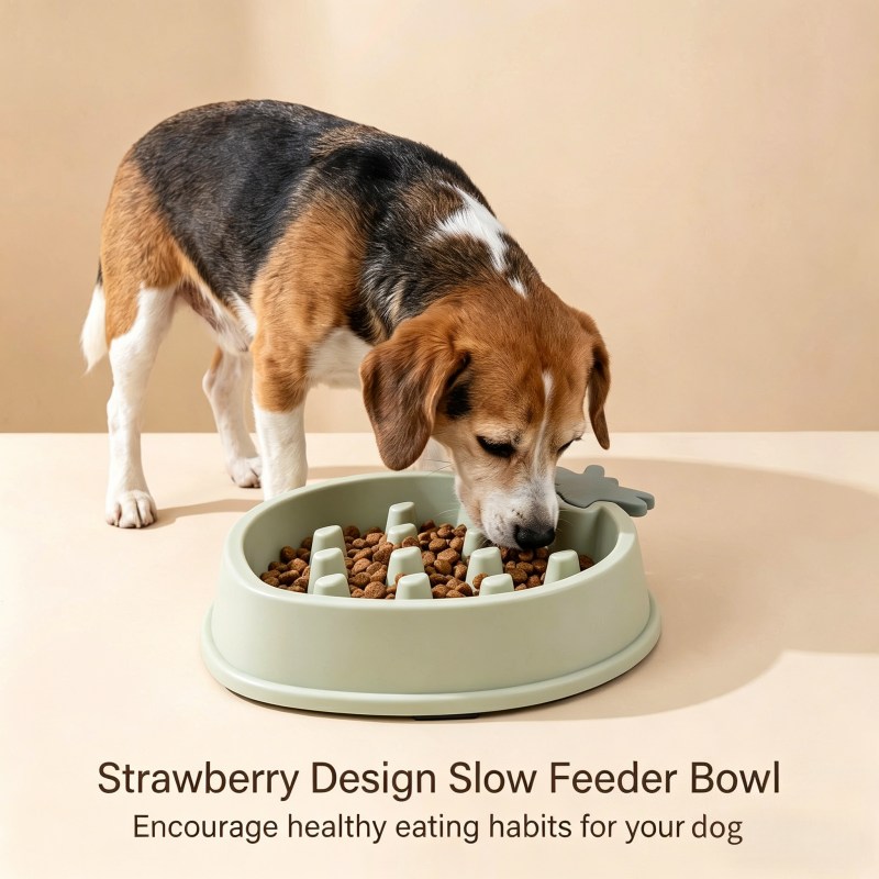 BPA Free Dog Slow Eating Bowl Cute Strawberry Shape Pet Feeding Bowl for Small Medium Dogs Cats