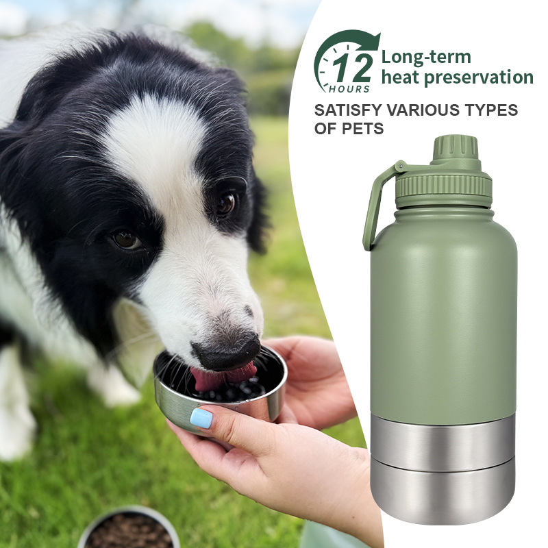 2025 Travel Pet Feeder Stainless Steel Portable Insulated Dog Water Bottles With Removable Bowl