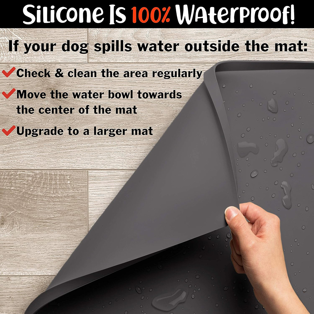 Extra Thick Waterproof Silicone Dog Bowl Mat Solid Pattern Nonslip Pet Food Feeding Mat For Indoor Outdoor Travel