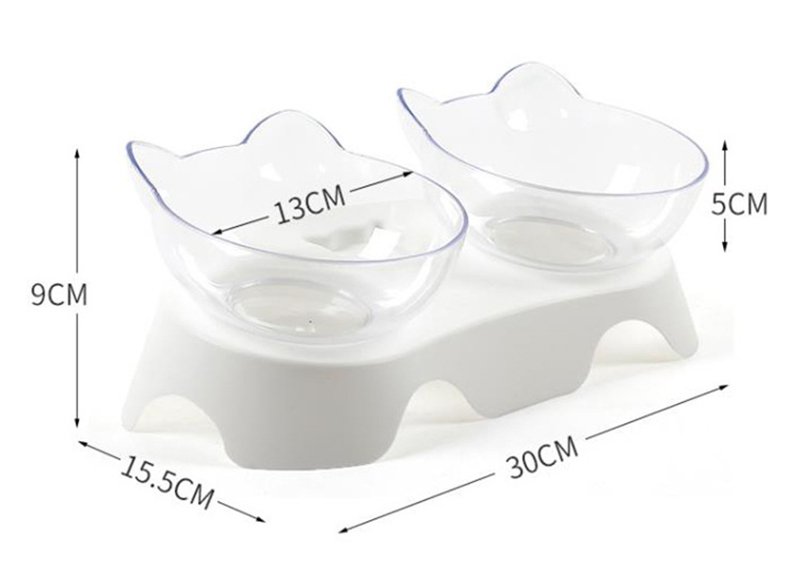 15° Tilted Cat Food Water Bowls with Raised Stand for Neck Protection