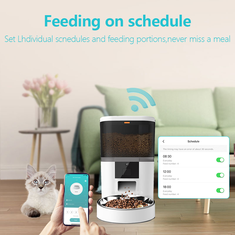 OEM 6L Automatic Pet Feeder With Timer Tuya Video Wifi App Control Dog Cat Food Dispenser Smart Pet Feeder With Timer