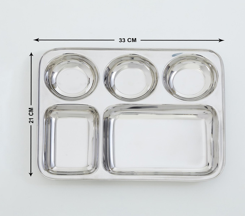 Stainless Steel Multi-Compartment Dinner Plate | School &amp; Canteen Thali, Easy to Clean | Wholesale Bulk Supply from India