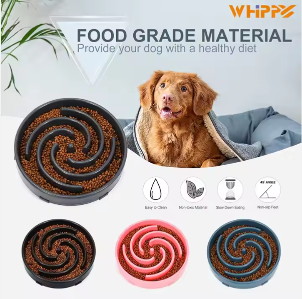 WHIPPY Luxurious Slow Feeder Bowl Rounded Small Medium Dogs Eco-Friendly Stainless Steel Puzzle Fun Maze Anti-Slip No-Choking