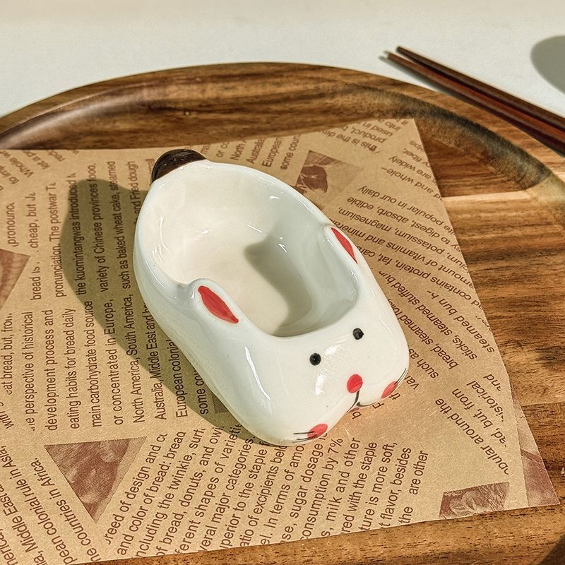 Playful Hopping Bunny Dipping Dish - Ceramic Sauce Bowl with Underglaze Garden Patterns